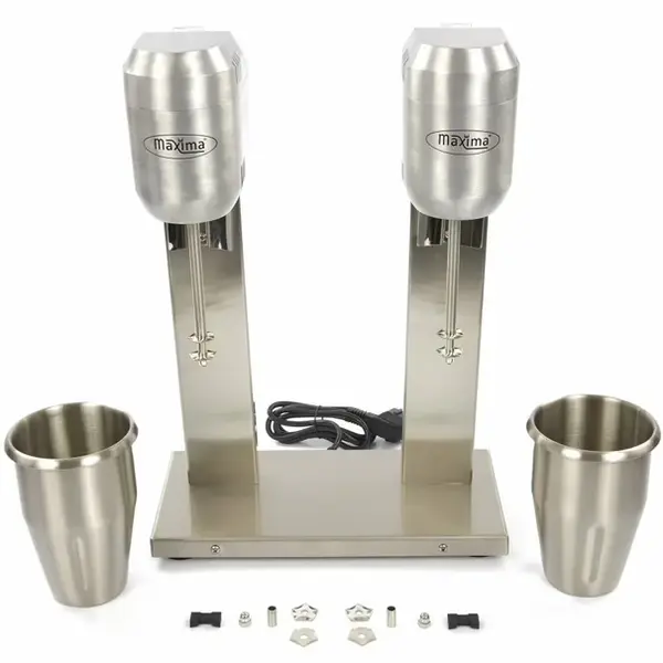 Milkshaker | Dubbel | RVS | 2x 1L | 0.8kW (230V) | Incl. 2 RVS Mengbekers | 330x190x480(h)mm