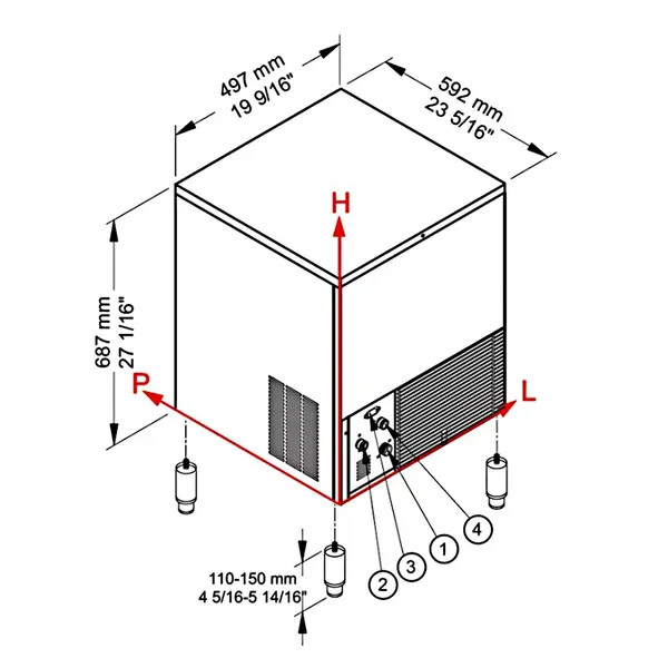 IJsblokjesmachine | CUBO LINE | Volle Blokjes (23g) | 38kg/24u | Bunker 16kg | Watergekoeld | 497x592x687/837(h)mm