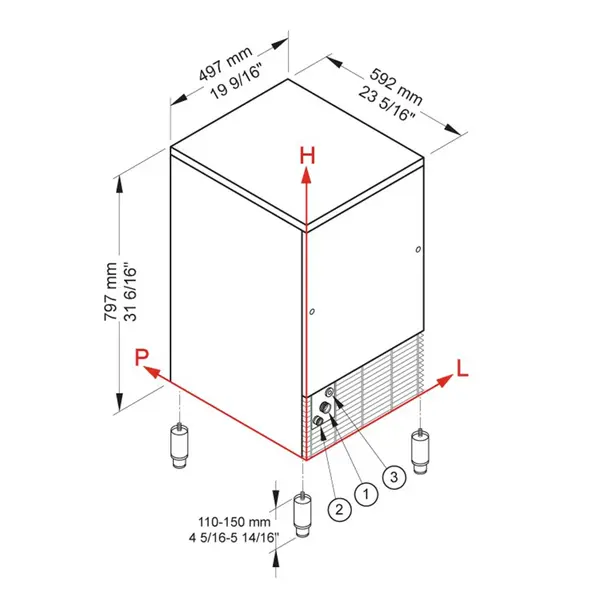 IJsblokjesmachine | CUBO LINE | Volle Blokjes (23g) | 48kg/24u | Bunker 25kg | Watergekoeld | 497x592x797/947(h)mm