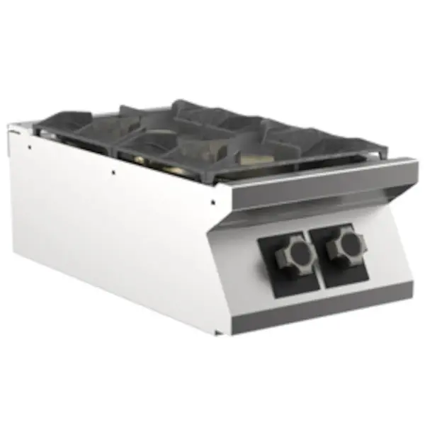 Gaskooktoestel | M1-700 | Tafelmodel | RVS | 2 Branders 1x 6kW 1x 9kW | Thermokoppels | Waakvlam | Panrooster Geëmailleerd Gietijzer | 400(b)x750(d)x250(h)mm