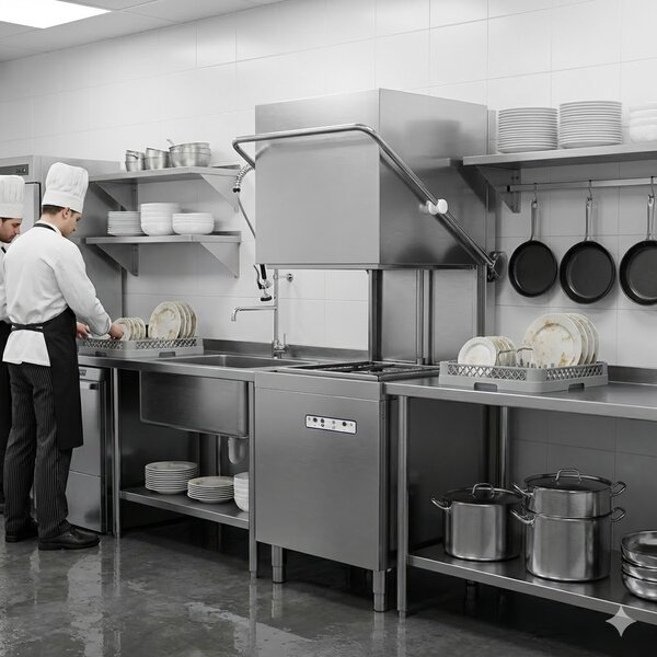 Doorschuifvaatwasser | EASY | Mand 500x500 | Afvoerpomp | Zeeppomp | Naglanspomp | 400V | 660x760x1516/1946(h)mm