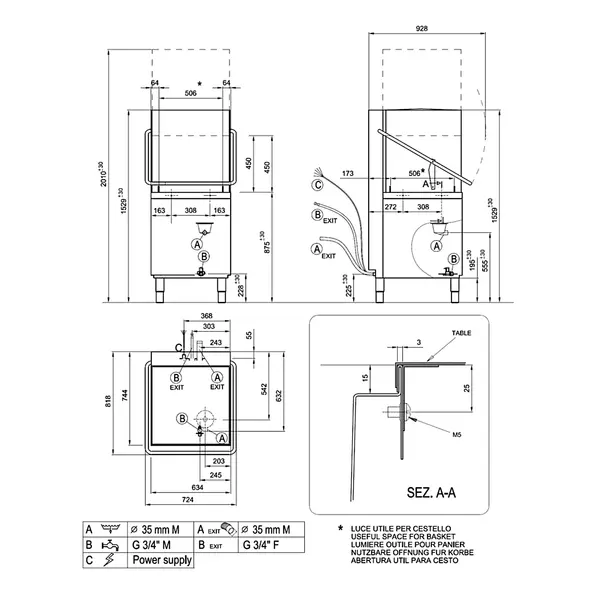 Doorschuifvaatwasser | FAST WASH | Mand 500x500 | Naglanspomp | 400V | 710x800x1530/2010(h)mm