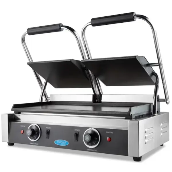 Contact-/Paninigrill | Dubbel | Glad Oppervlak (Gietijzer) | 50°C/300°C | 3.6kW (2x 230V) | 570x305x210(h)mm