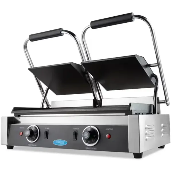 Contact-/Paninigrill | Dubbel | Glad Oppervlak (Gietijzer) | 50°C/300°C | 3.6kW (2x 230V) | 570x305x210(h)mm