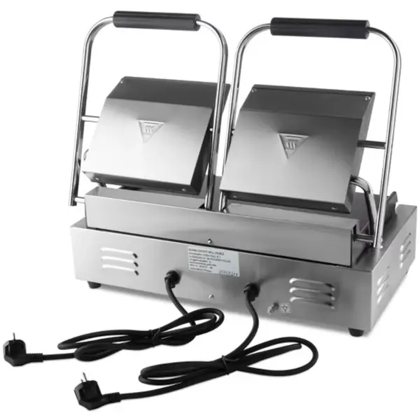 Contact-/Paninigrill | Dubbel | Glad Oppervlak (Gietijzer) | 50°C/300°C | 3.6kW (2x 230V) | 570x305x210(h)mm