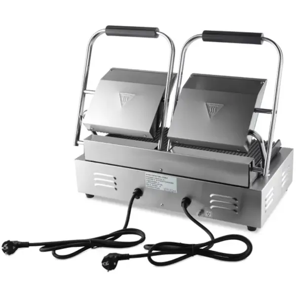 Contact-/Paninigrill | Dubbel | Gegroefd Oppervlak (Gietijzer) | 50°C/300°C | 3.6kW (2x 230V) | 570x305x210(h)mm