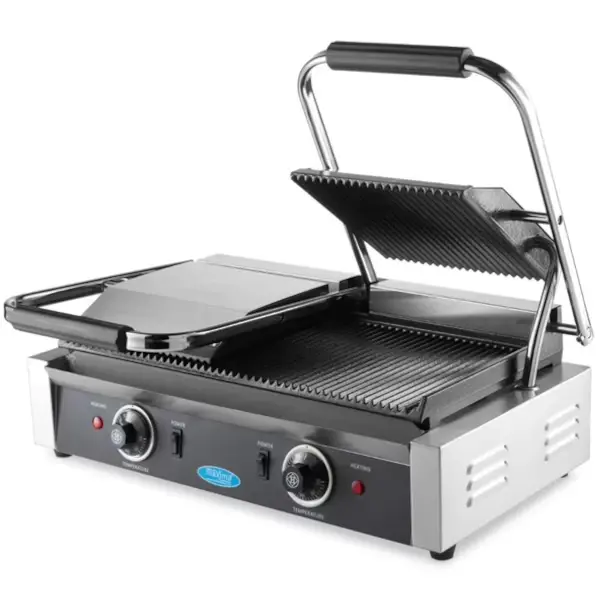 Contact-/Paninigrill | Dubbel | Gegroefd Oppervlak (Gietijzer) | 50°C/300°C | 3.6kW (2x 230V) | 570x305x210(h)mm
