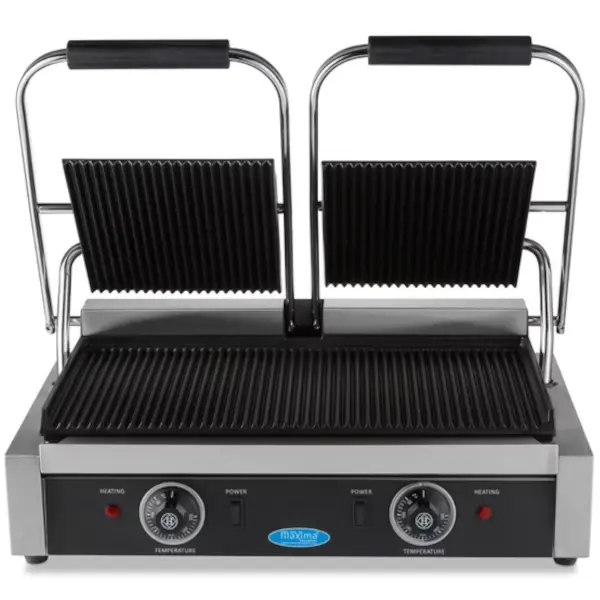 Contact-/Paninigrill | Dubbel | Gegroefd Oppervlak (Gietijzer) | 50°C/300°C | 3.6kW (2x 230V) | 570x305x210(h)mm