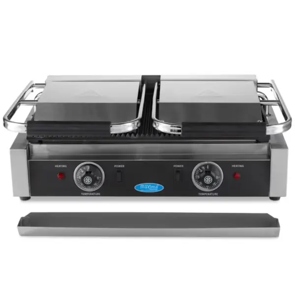 Contact-/Paninigrill | Dubbel | Gegroefd Oppervlak (Gietijzer) | 50°C/300°C | 3.6kW (2x 230V) | 570x305x210(h)mm