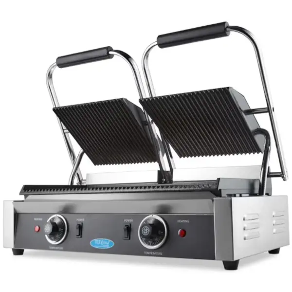 Contact-/Paninigrill | Dubbel | Gegroefd Oppervlak (Gietijzer) | 50°C/300°C | 3.6kW (2x 230V) | 570x305x210(h)mm