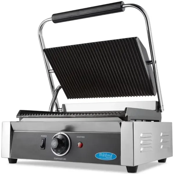 Contact-/Paninigrill | Enkel | Gegroefd Oppervlak (Gietijzer) | 50°C/300°C | 2.2kW (230V) | 410x305x210(h)mm