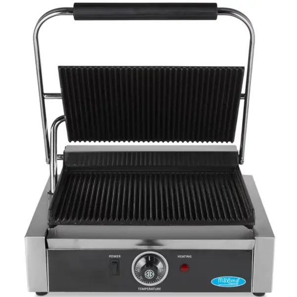 Contact-/Paninigrill | Enkel | Gegroefd Oppervlak (Gietijzer) | 50°C/300°C | 2.2kW (230V) | 410x305x210(h)mm