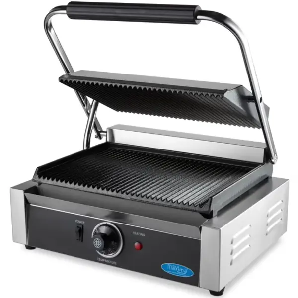 Contact-/Paninigrill | Enkel | Gegroefd Oppervlak (Gietijzer) | 50°C/300°C | 2.2kW (230V) | 410x305x210(h)mm