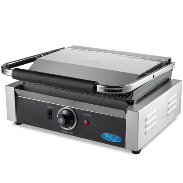 Contact-/Paninigrill | Enkel | Gegroefd Oppervlak (Gietijzer) | 50°C/300°C | 2.2kW (230V) | 410x305x210(h)mm