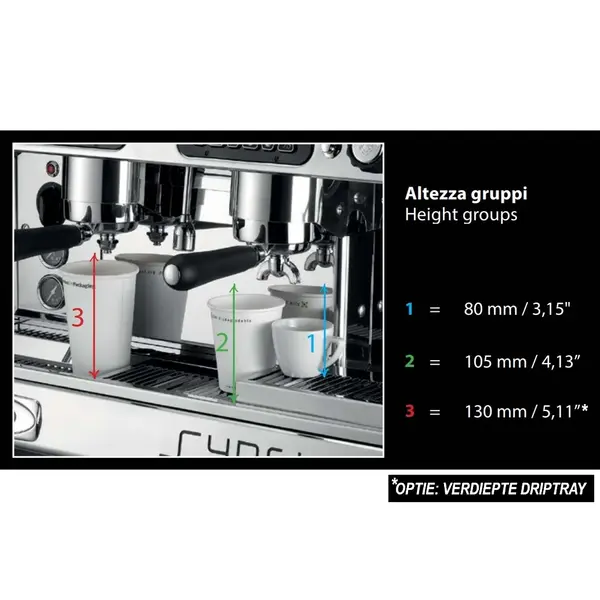 Espressomachine | SYNCHRO | Div. Kleuren | Automatisch | 1 Groep | Boiler 7L | Digitaal | 230V | 468x593x557(h)mm