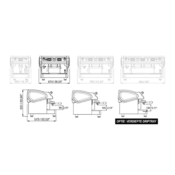 Espressomachine | TECNICA | RVS | Automatisch | 2 Groepen | Boiler 8L | Digitaal | 230V | 674x572x531(h)mm