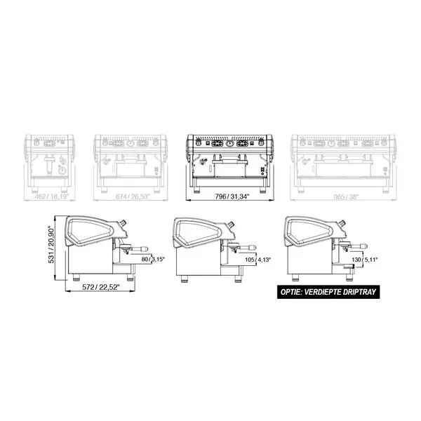 Espressomachine | TECNICA | RVS | Automatisch | 2 Groepen | Boiler 14L | Digitaal | 230V | 796x572x531(h)mm