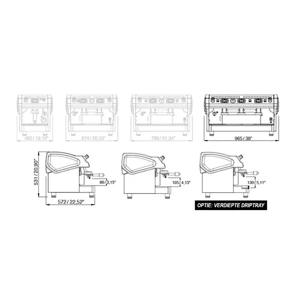 Espressomachine | TECNICA | RVS | Automatisch | 3 Groepen | Boiler 21L | Digitaal | 400V | 965x572x531(h)mm
