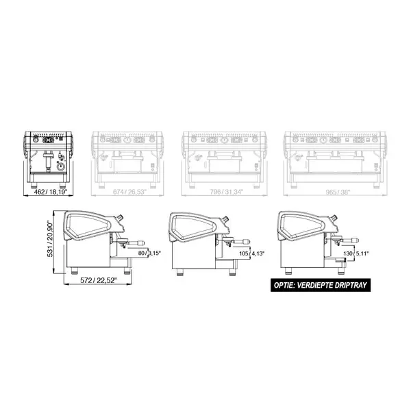 Espressomachine | TECNICA | RVS | Automatisch | 1 Groep | Boiler 4L | Waterreservoir 5L | Digitaal | 230V | 462x572x531(h)mm