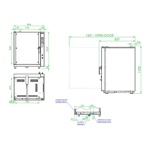 Heteluchtoven | 10 Niveaus (EN/GN) | Elektrisch | 30°C/280°C | 12.7kW (400V) | Bevochtiging (Automatisch) | Zelfreiniging | 920x840x1170(h)mm