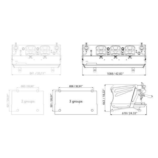 Espressomachine | AVIATOR | Zwart | Automatisch | 3 Groepen | Boiler 21L | Digitaal | 400V | 1088x618x463(h)mm