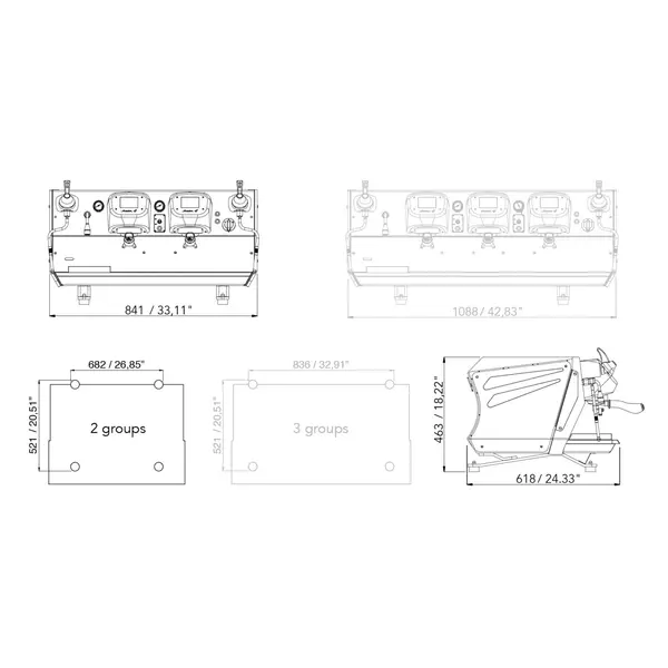 Espressomachine | AVIATOR | RVS | Automatisch | 2 Groepen | Multi-Boiler 11L + 2x 0.8L | Digitaal | 400V | 841x618x463(h)mm