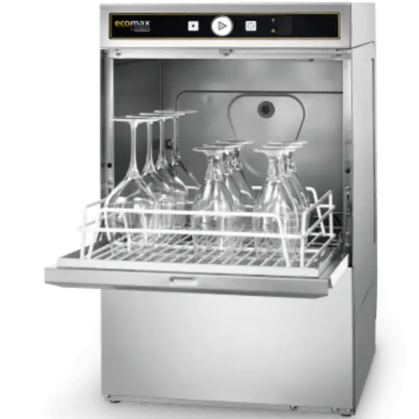 Glazenspoelmachine | ECOMAX | Mand 390x390 | Afvoerpomp | Zeeppomp | Naglanspomp | 230V/400V | Dubbelwandig | 436x534x700(h)mm