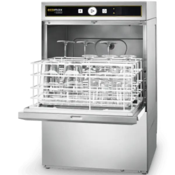 Glazenspoelmachine | ECOMAX | Mand 390x390 | Afvoerpomp | Zeeppomp | Naglanspomp | 230V/400V | Dubbelwandig | 436x534x700(h)mm