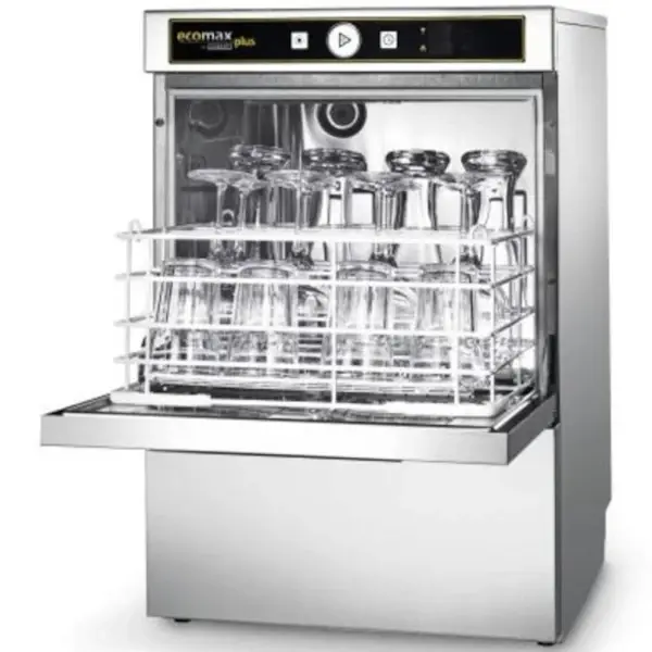 Glazenspoelmachine | ECOMAX PLUS | Mand 400x400 | Afvoerpomp | Zeeppomp | Naglanspomp | 230V/400V | Dubbelwandig | 460x590x705(h)mm