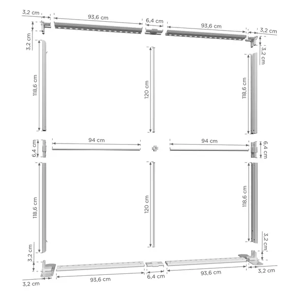 Modulair LED-Frame | LUMIX™ | Aluminium | Dubbelzijdig | Incl. Roltas | 2000x120x2500(h)mm