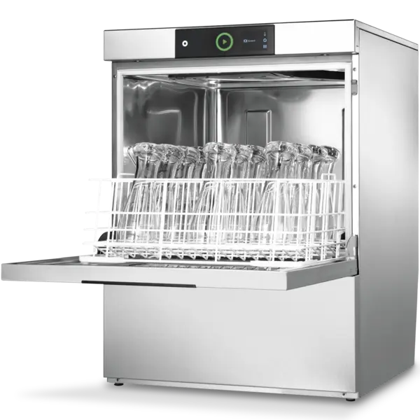 Glazenspoelmachine | Mand 500x500 | Afvoerpomp | Zeeppomp | Naglanspomp | 230V/400V | Touchscreen + App | Dubbelwandig | 600x603x825(h)mm