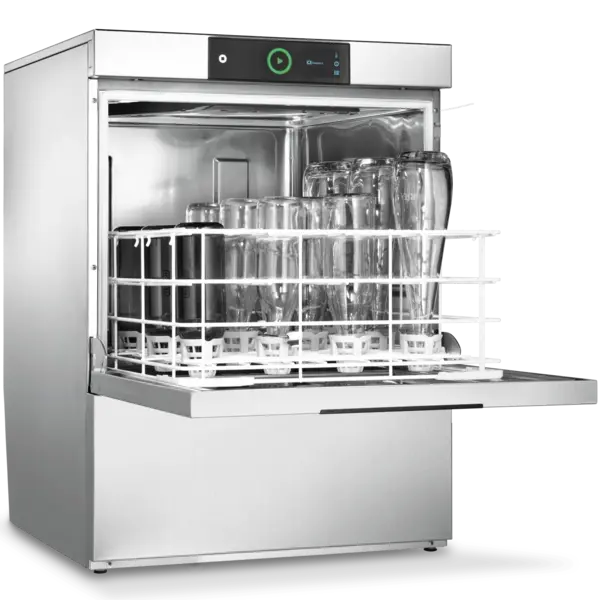 Glazenspoelmachine | Mand 500x500 | Afvoerpomp | Zeeppomp | Naglanspomp | 230V/400V | Touchscreen + App | Dubbelwandig | 600x603x825(h)mm