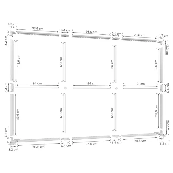 LED-Frame | LUMIX™ | Aluminium | Dubbelzijdig | Modulair | Incl. Roltas | 2850x120x2500(h)mm