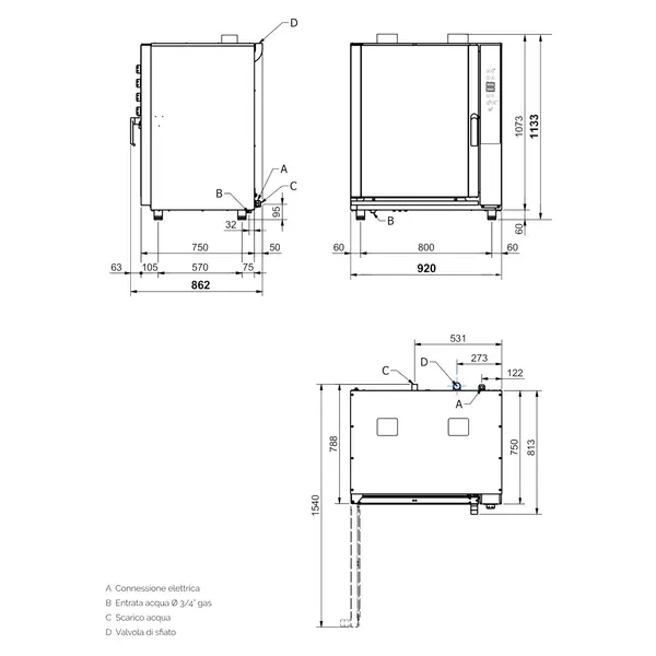 Heteluchtoven | CONVOBIS LINE | 11 Niveaus (EN/GN) | Gas | 50°C/270°C | 20kW/0.6kW (230V) | Bevochtiging (Automatisch) | 920x810x1140(h)mm
