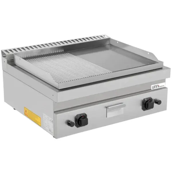 Bak-/Grillplaat | 700 SERIE | Gas | Glad/Gegroefd Oppervlak 740x565 (RVS) | 80°C/300°C | 13kW | Piëzo Ontsteking | 800x700x300(h)mm