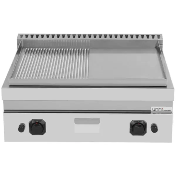 Bak-/Grillplaat | 700 SERIE | Gas | Glad/Gegroefd Oppervlak 740x565 (RVS) | 80°C/300°C | 13kW | Piëzo Ontsteking | 800x700x300(h)mm