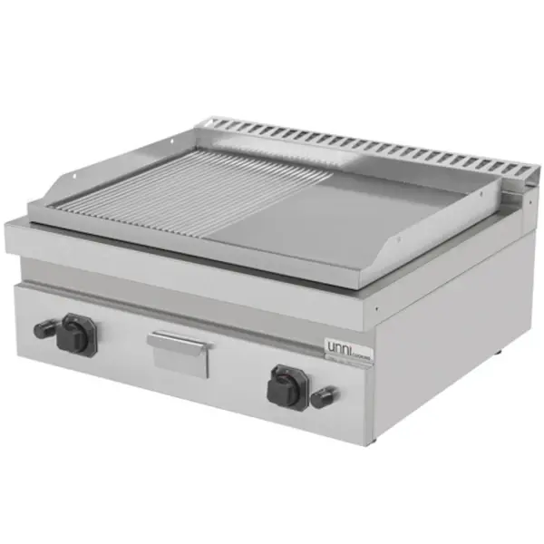 Bak-/Grillplaat | 700 SERIE | Gas | Glad/Gegroefd Oppervlak 740x565 (RVS) | 80°C/300°C | 13kW | Piëzo Ontsteking | 800x700x300(h)mm