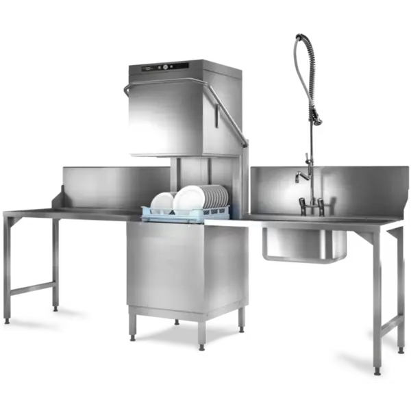 Doorschuifvaatwasser | ECOMAX PLUS | Mand 500x500 | Afvoerpomp | Zeeppomp | Naglanspomp | 230V/400V | 635x742x1510(h)mm