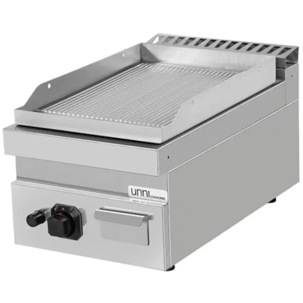 Bak-/Grillplaat | 700 SERIE | Gas | Gegroefd Oppervlak 380x565 (Verchroomd) | 80°C/300°C | 6.5kW | Piëzo Ontsteking | 400x700x300(h)mm