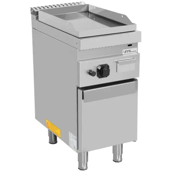 Bak-/Grillplaat | 700 SERIE | Gas | Glad Oppervlak 380x565 (RVS) | 80°C/300°C | 6.5kW | Piëzo Ontsteking | Gesloten Onderkast | 400x700x850/900(h)mm