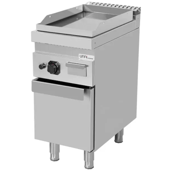 Bak-/Grillplaat | 700 SERIE | Gas | Glad Oppervlak 380x565 (RVS) | 80°C/300°C | 6.5kW | Piëzo Ontsteking | Gesloten Onderkast | 400x700x850/900(h)mm