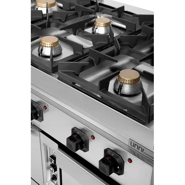 Fornuis + Oven | 700 SERIE | Gas | 6 Branders (3x 6.5kW, 3x 9kW) + 2/1 GN Oven (6.5kW) | Waakvlam/Piëzo | Neutraal Vak | 1200x700x850/900(h)mm