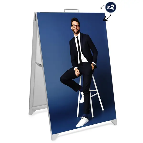 Stoepbord | SEG™ | Zilvergrijs | Textielprint (2x 610x914) | 612x555x933(h)mm