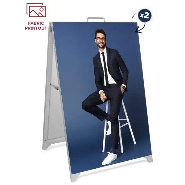 Stoepbord | SEG™ | Zilvergrijs | Textielprint (2x 610x914) | 612x555x933(h)mm