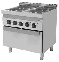 UNNI-COOKING Fornuis + Oven | 700 SERIE | Elektrisch | 4 Kookpunten (Ø220) + 1/1 GN Oven | 14.2kW (400V) | 800x700x850(h)mm
