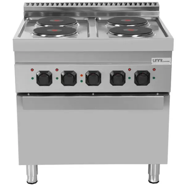 Fornuis + Oven | 700 SERIE | Elektrisch | 4 Kookpunten (Ø220) + 1/1 GN Oven | 14.2kW (400V) | 800x700x850(h)mm