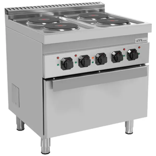 Fornuis + Oven | 700 SERIE | Elektrisch | 4 Kookpunten (Ø220) + 1/1 GN Oven | 14.2kW (400V) | 800x700x850(h)mm