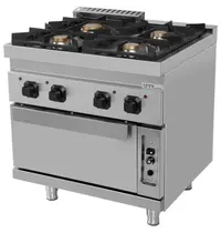 UNNI-COOKING Fornuis + Oven | 700 SERIE | Gas | 4 Branders (3x 6.5kW, 1x 9kW) + 2/1 GN Oven (6.5kW) | Waakvlam/Piëzo | 8000x700x850/900(h)mm