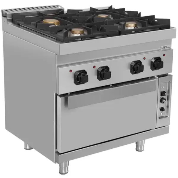 Fornuis + Oven | 700 SERIE | Gas | 4 Branders (3x 6.5kW, 1x 9kW) + 2/1 GN Oven (6.5kW) | Waakvlam/Piëzo | 8000x700x850/900(h)mm