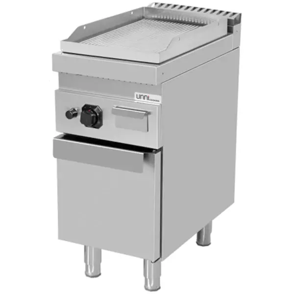 Bak-/Grillplaat | 700 SERIE | Gas | Gegroefd Oppervlak 380x565 (Verchroomd) | 80°C/300°C | 6.5kW | Piëzo Ontsteking | Gesloten Onderkast | 400x700x850/900(h)mm